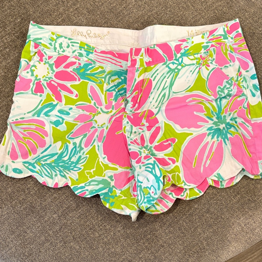 Lilly Pulitzer High Waist Floral Shorts in Pink and Green